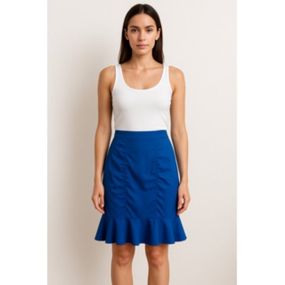 Anthropologie HD Paris Size 4 Blue Winnow Trumpet Tulip Peplum Skirt Officecore - Picture 1 of 8